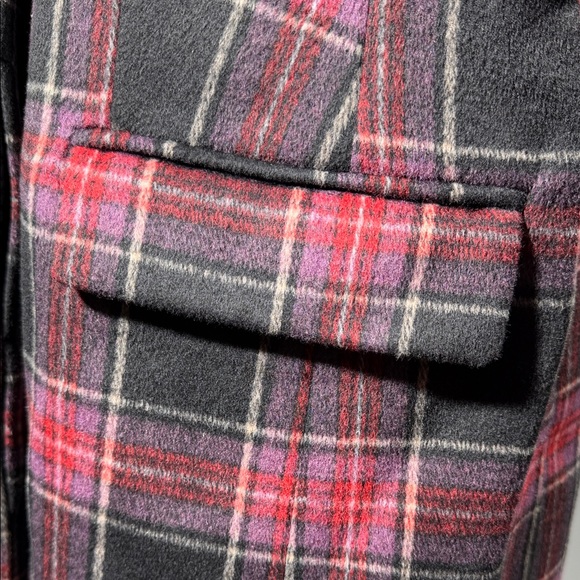 Ann Taylor Plaid Pea Coat - Pink and Black (rack10) - Picture 7 of 8